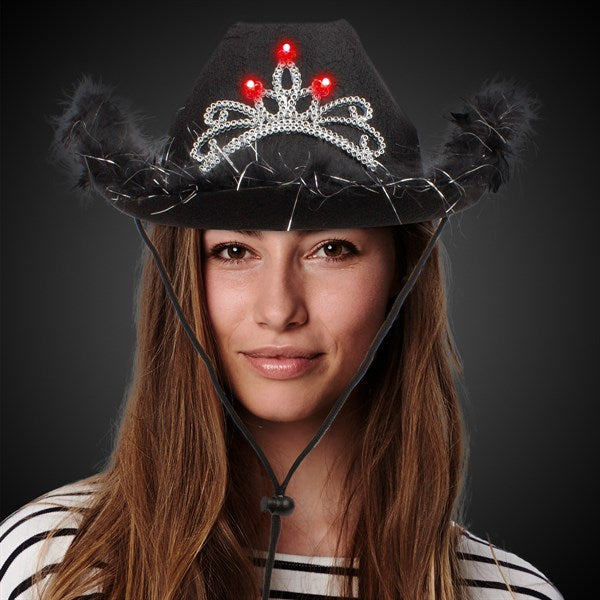 LED Black Cowboy Hat with Tiara