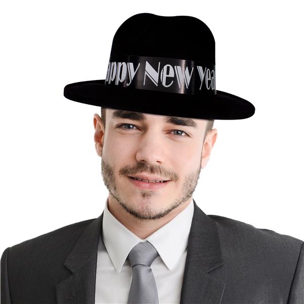 New Year Black Velour Gangster Fedora Hats "Pack of 12"