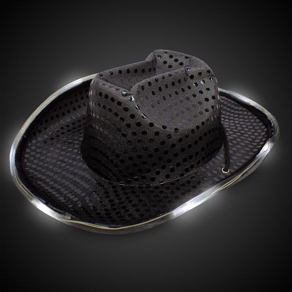 Black LED Light Up Sequin Cowboy Hats (Pack Of 12)