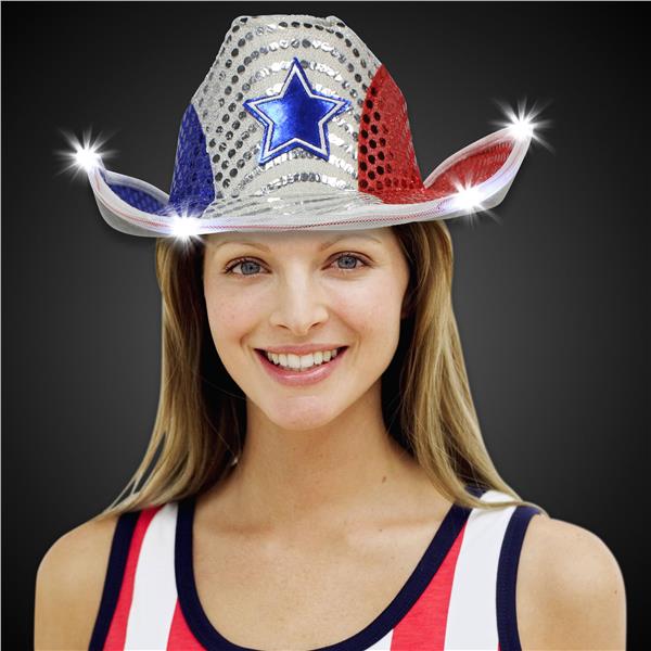 LED Patriotic Star Sequin Cowboy Hat