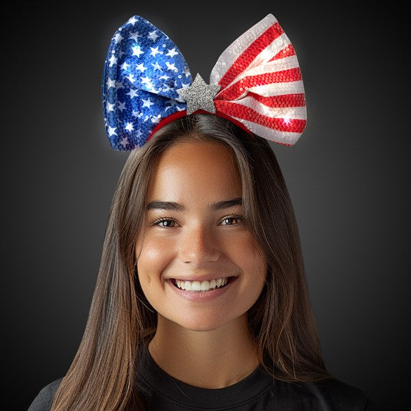 LED Patriotic Sequin Bow Headband