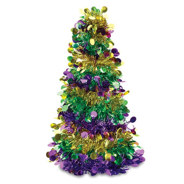 Mardi Gras Tinsel Tree 10" Centerpiece