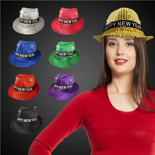 LED New Years Sequin Fedoras "Pack of 12"