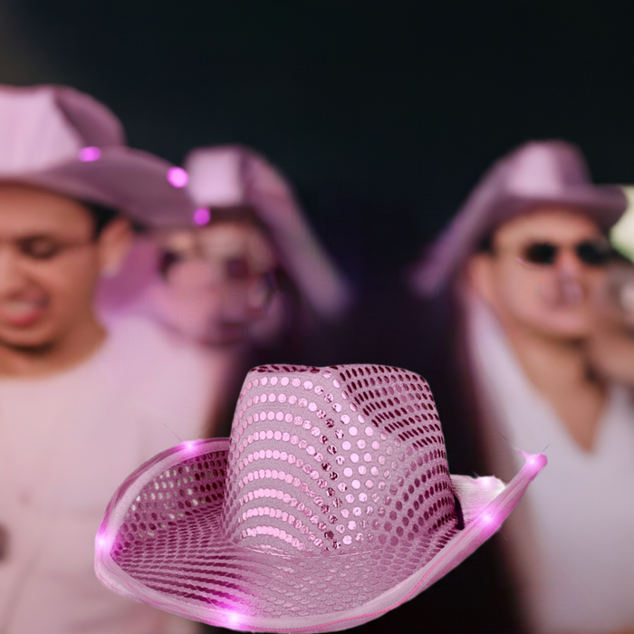 Pink LED Light Up Sequin Cowboy Hats (Pack Of 12)