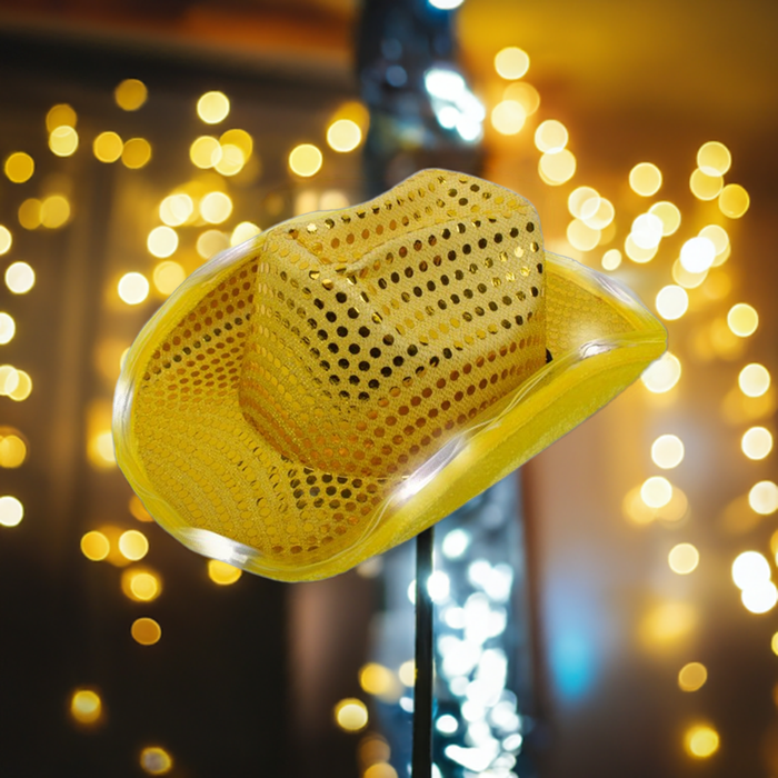 Gold LED Light Up Sequin Cowboy Hats (Pack Of 12)