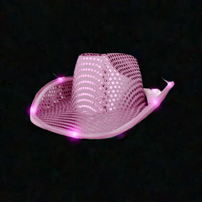 Pink LED Light Up Sequin Cowboy Hats (Pack Of 12)