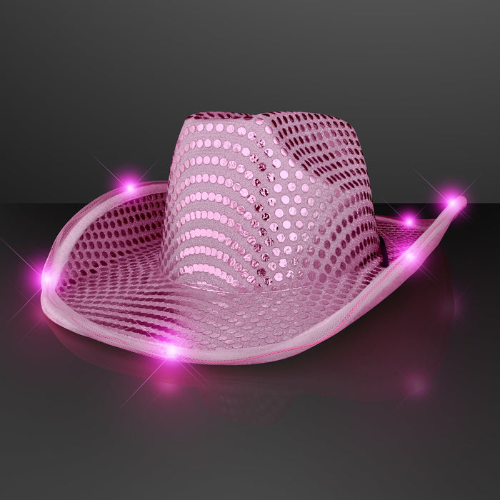 Pink LED Light Up Sequin Cowboy Hats (Pack Of 12)