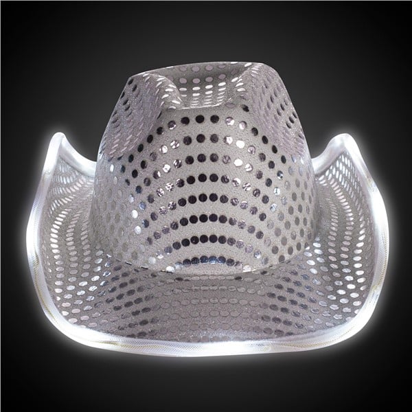 Silver LED Light Up Sequin Cowboy Hats (Pack Of 12)